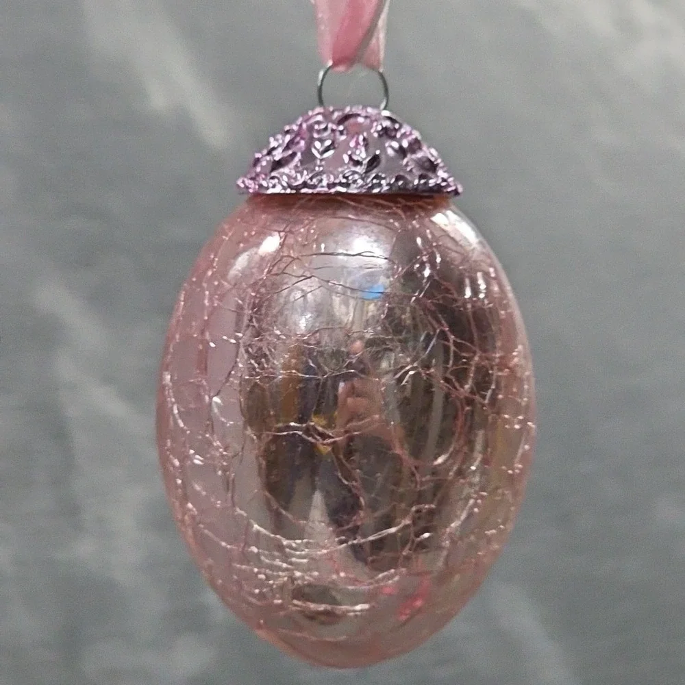Vintage Easter Egg‎ Crackle Iridescent Glass Kugel Style - 4